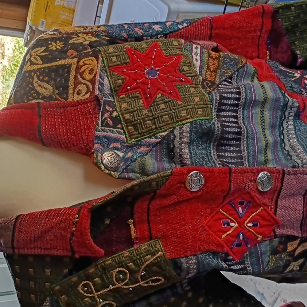 Boho Patchwork Embroidered Women's Jacket - Red M… - image 2